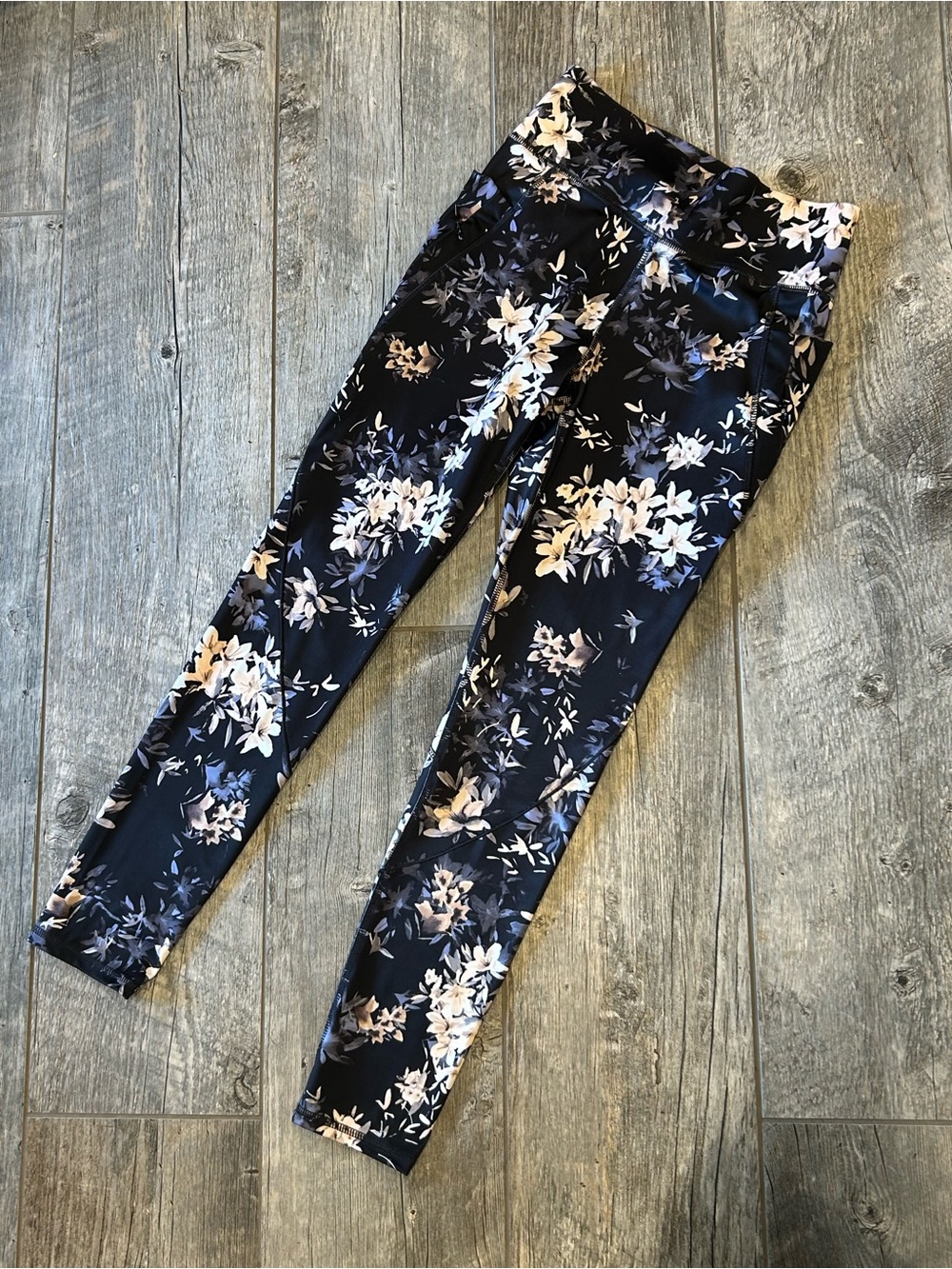 FLX Floral‎ High-Rise Leggings Navy with White Blossom Print size small